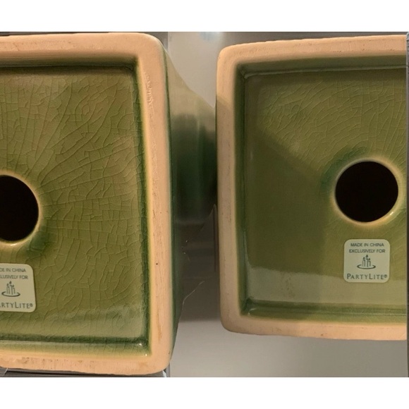 PartyLite Nature's Garden Ceramic Pillar Tealight Candle Holders Green Set Of 2 - Picture 5 of 15
